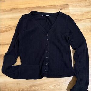 Abercrombie & Fitch Black Ribbed Button-Up Top